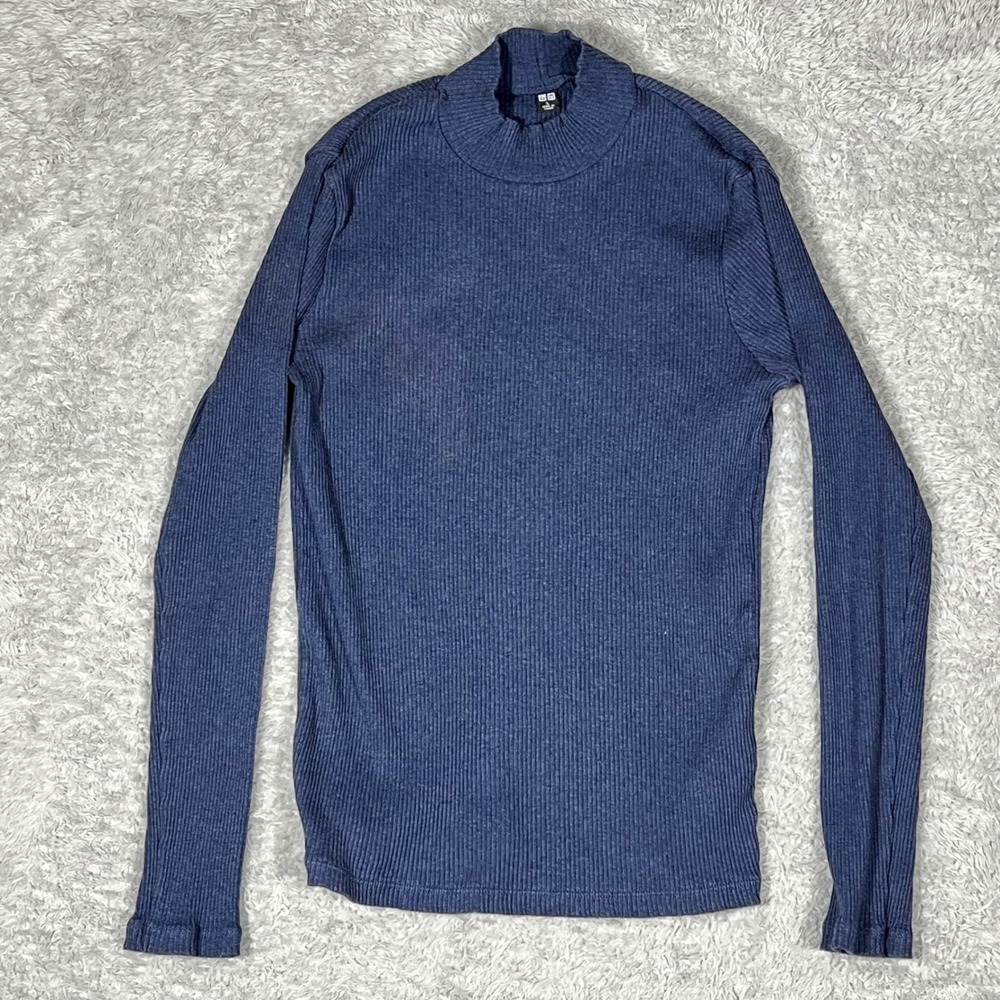 Uniqlo Kids Navy Blue Ribbed Mock Neck‎ Long Sleeve Shirt Size L